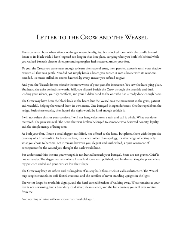 Letter to the Crow and the Weasel
